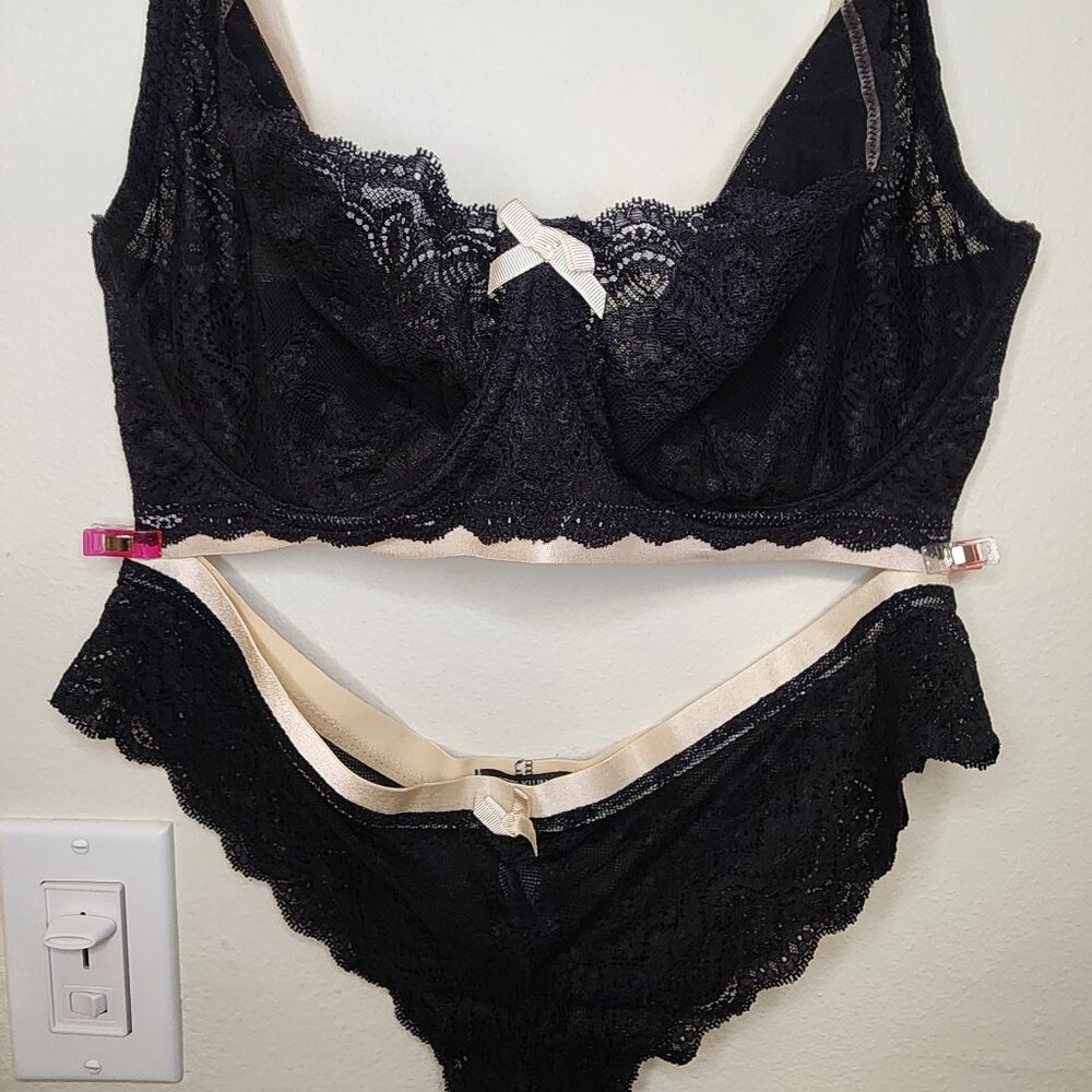 Heidi Klum Intimates 34FF Lace Black Sexy Underwire Bra and Panty Set